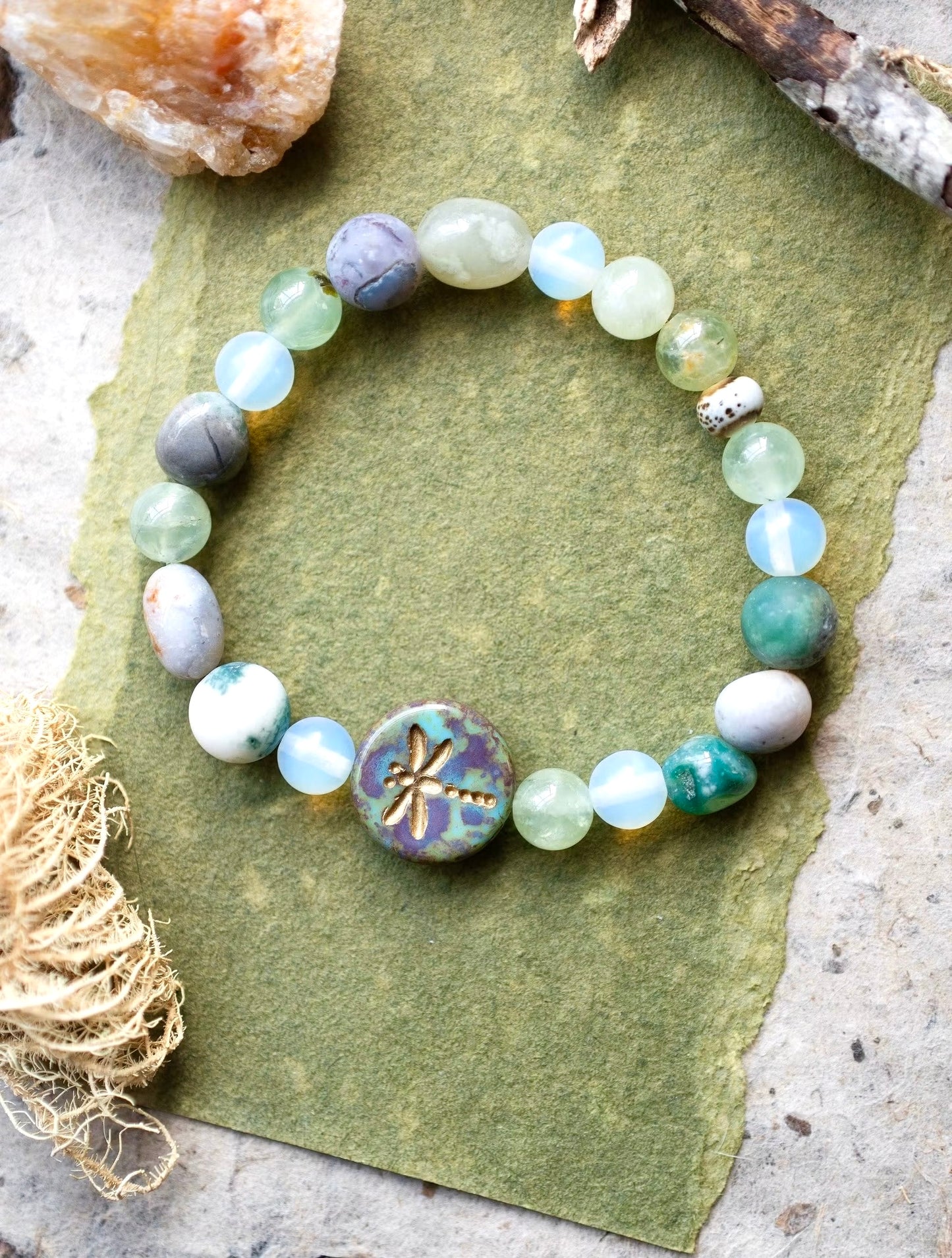 Blue Serene Dragonfly Agate Gemstone Bracelet