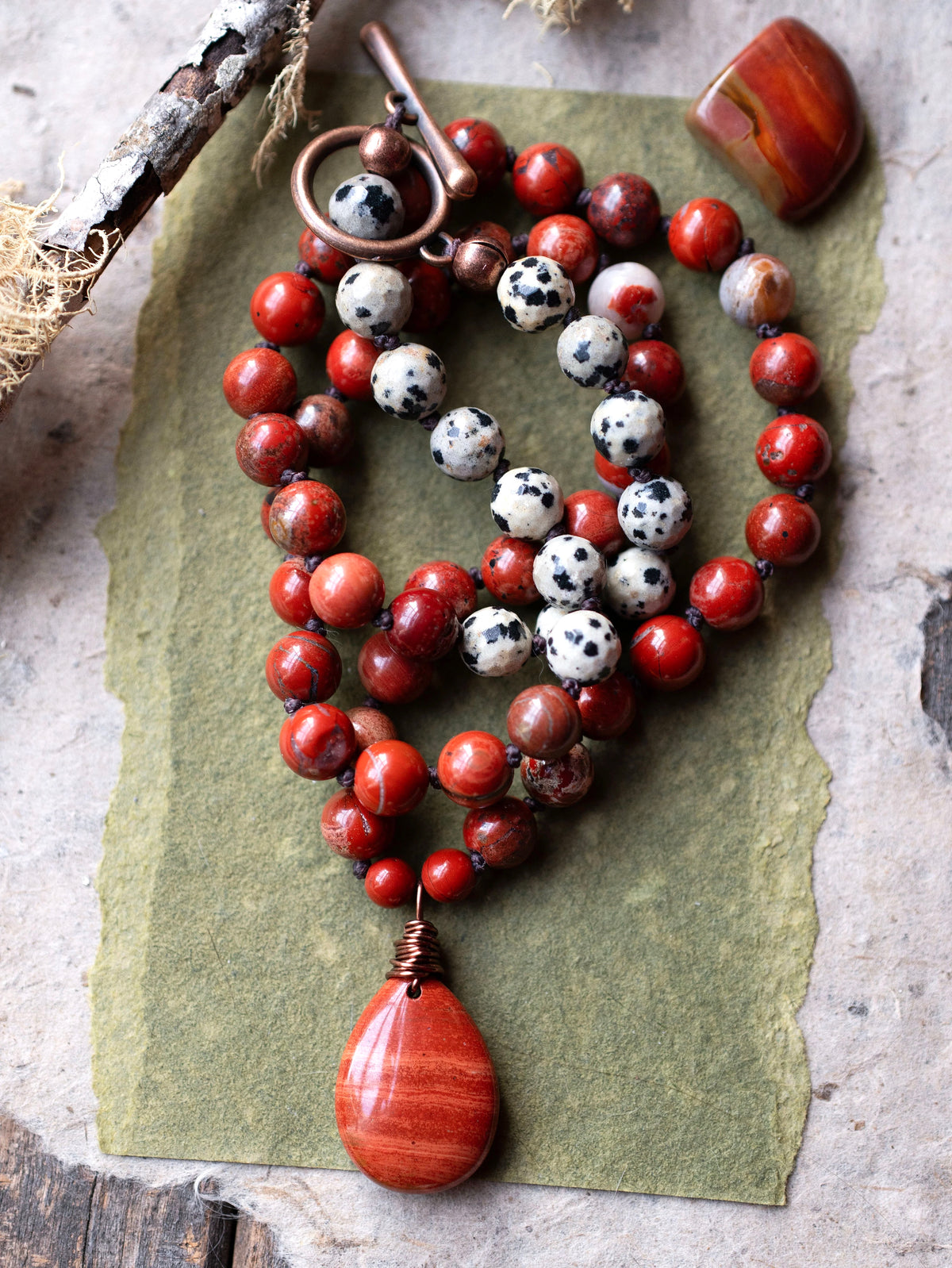 Red Jasper Fall Gemstone Dalmatian Jasper Necklace