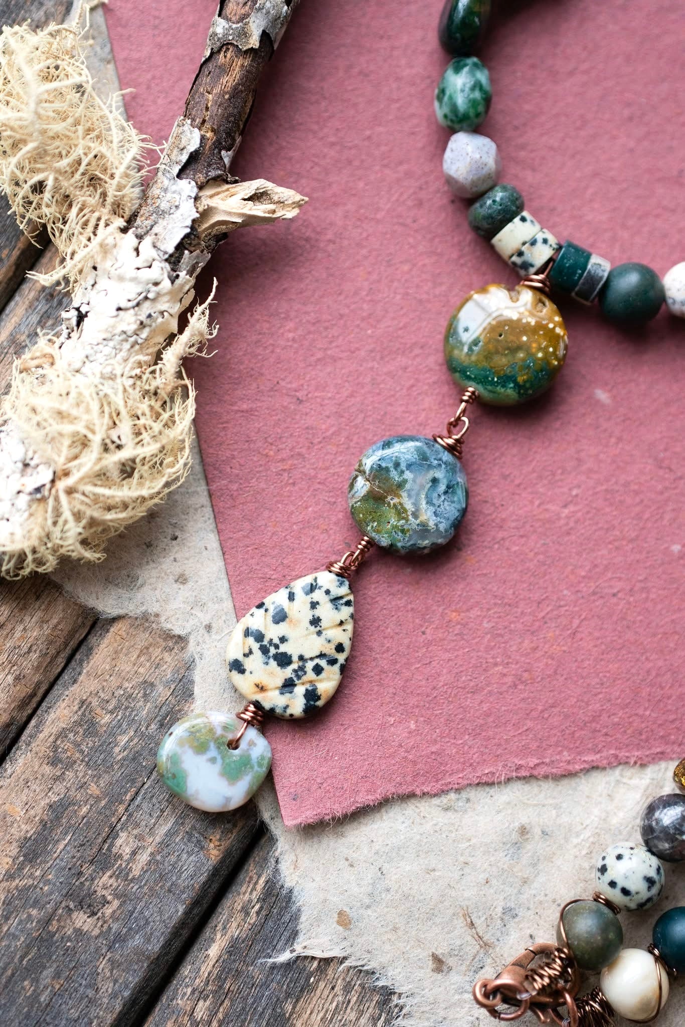 Ocean Jasper Earthy Beaded Pendant Necklace