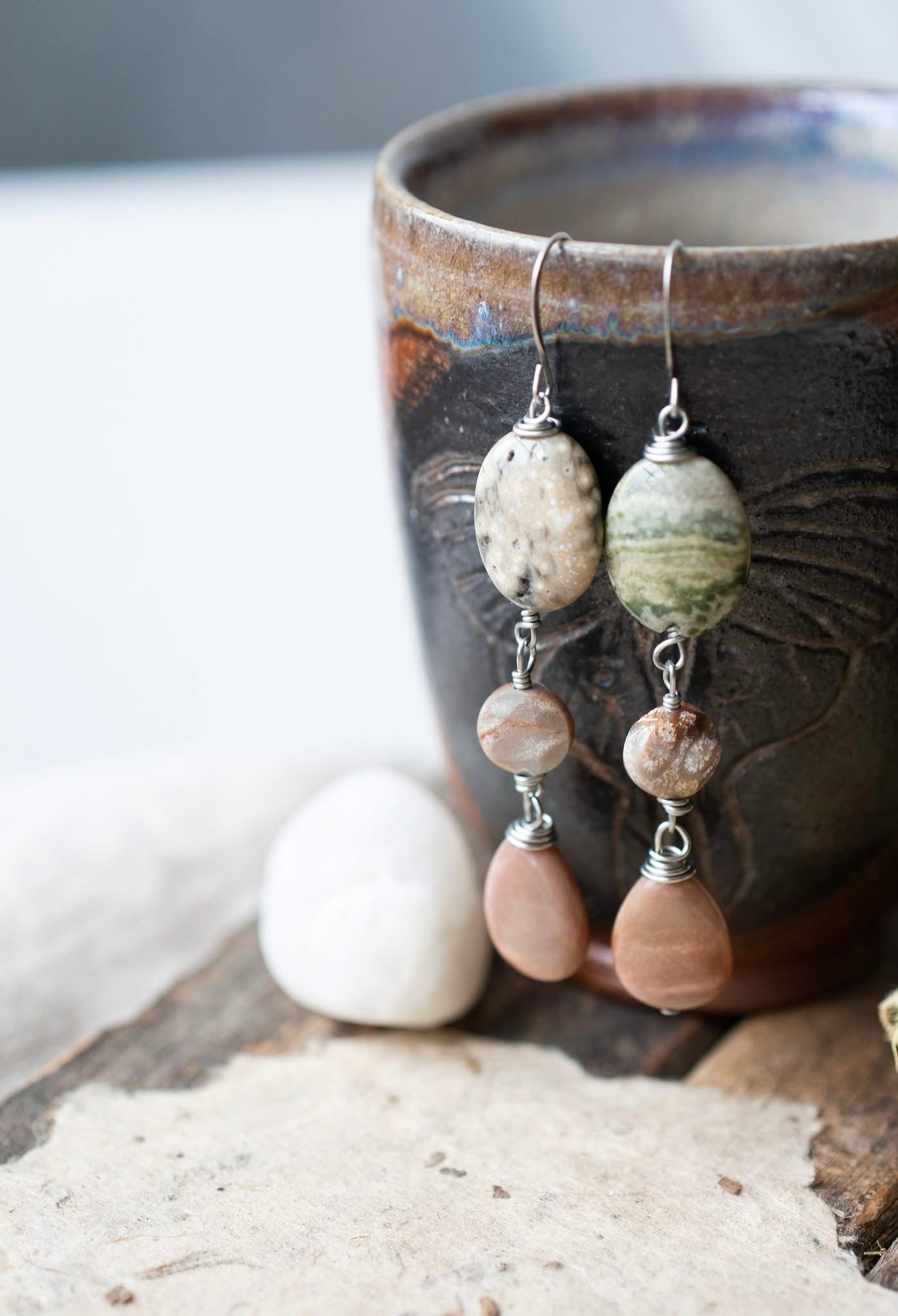 Ocean Jasper Fossil Coral Earrings