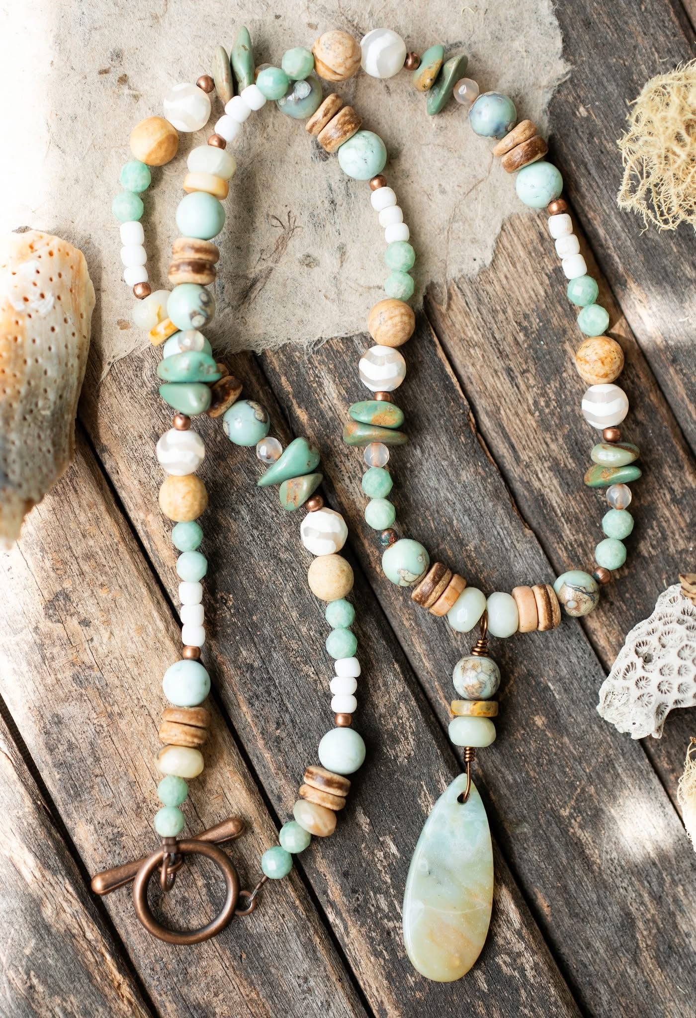 Beaded Beach Inspired Amazonite & Agate Necklace