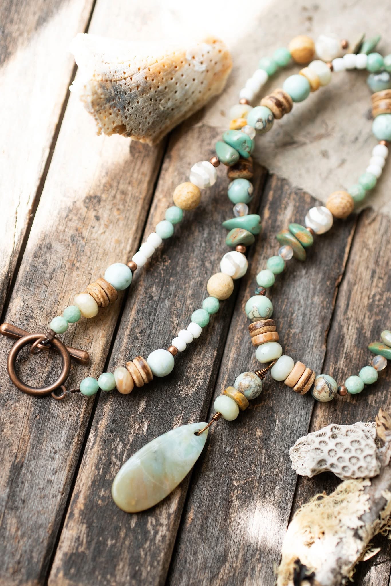 Beaded Beach Inspired Amazonite & Agate Necklace