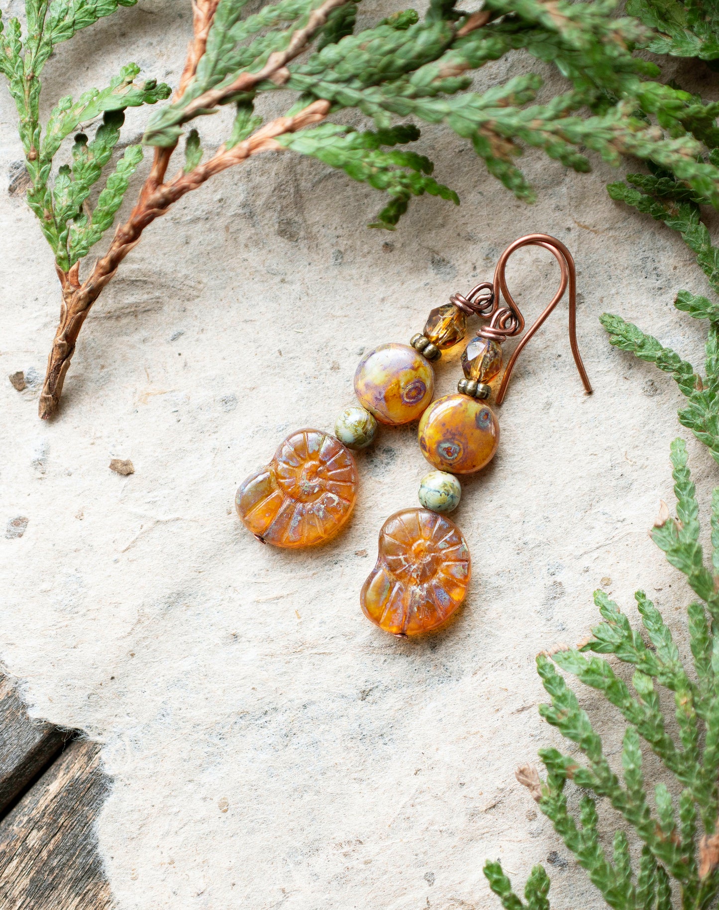 Ammonite Earthy Czech Glass Earrings