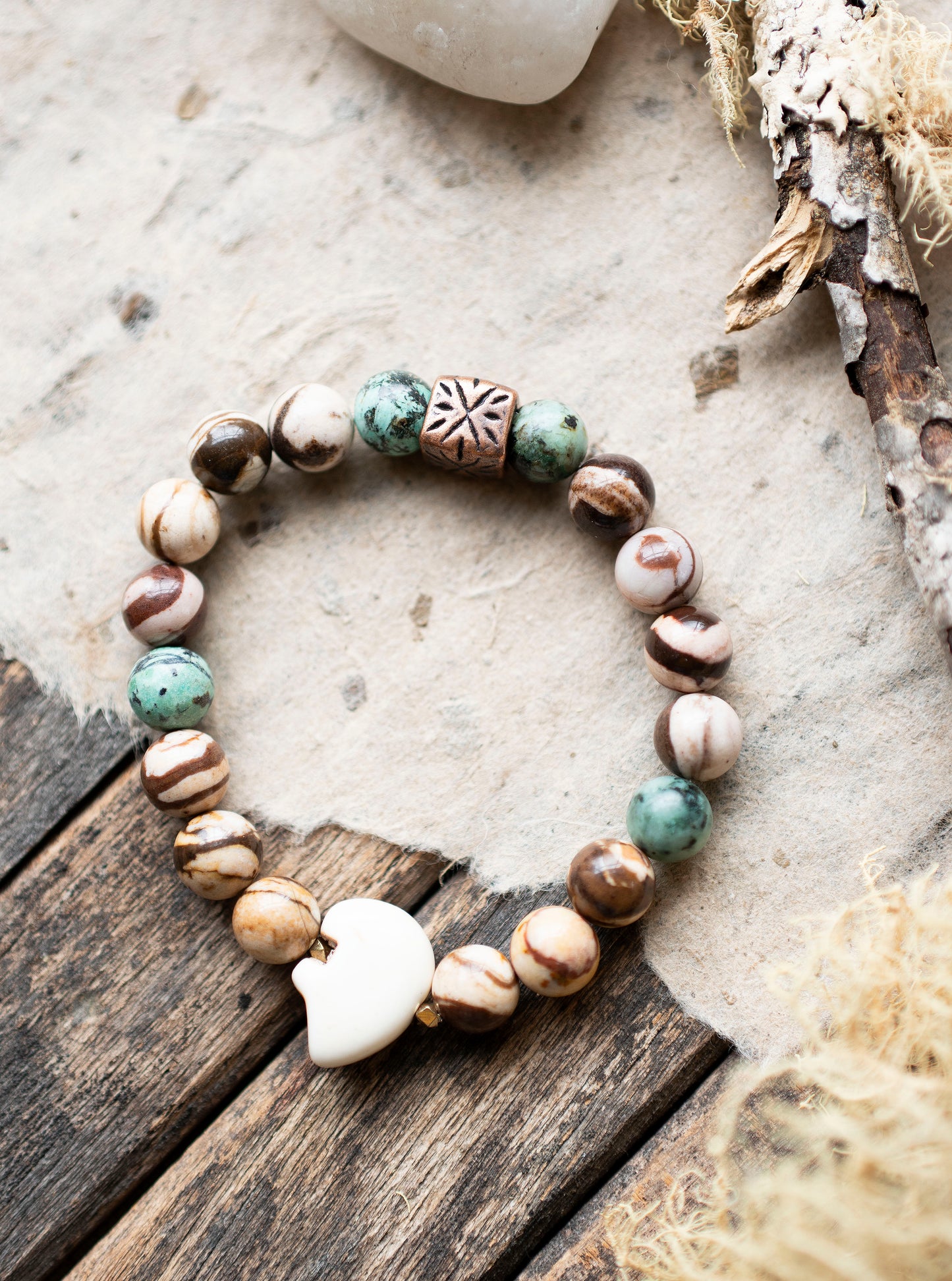 Bear Nature Inspired Gemstone Stretch Bracelet