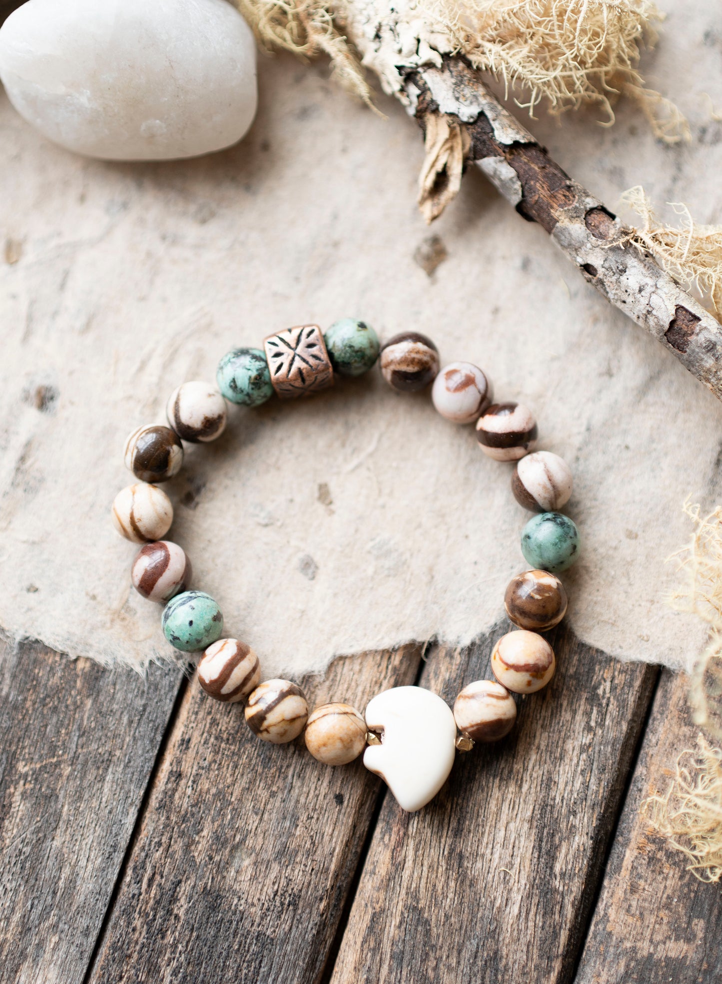 Bear Nature Inspired Gemstone Stretch Bracelet