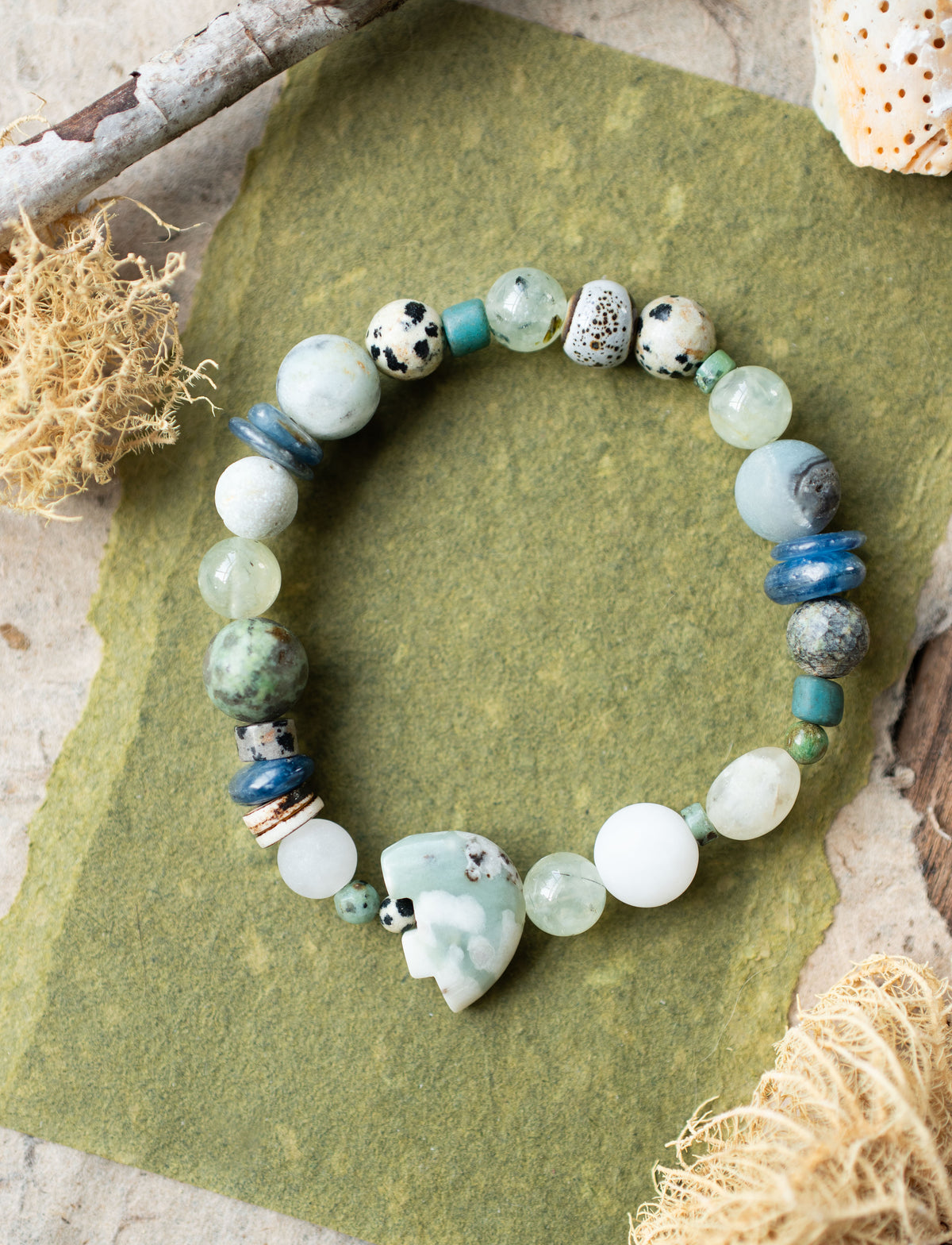 Bear Peace Jade Dreamy Blue Gemstone Stretch Bracelet