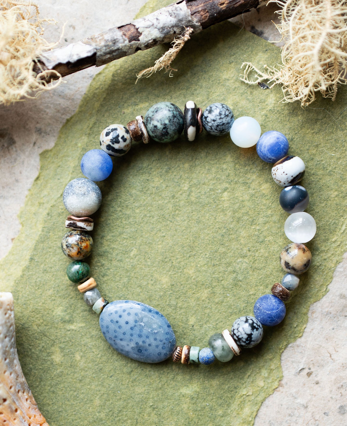 Blue Coral Ocean Inspired Gemstone Stretch Bracelet
