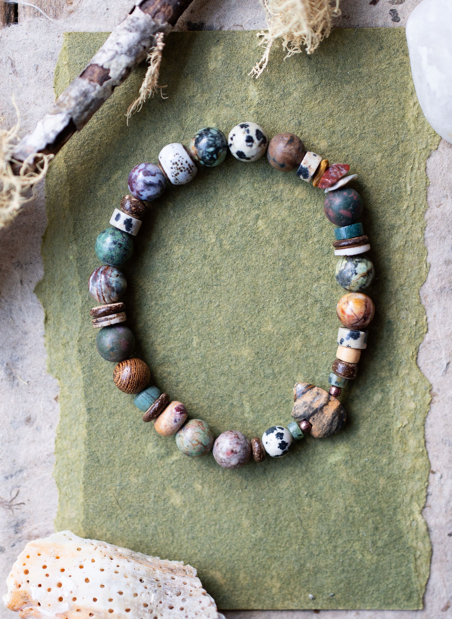 Picture Jasper Earthy Brown Zuni Bear Gemstone Stretch Bracelet
