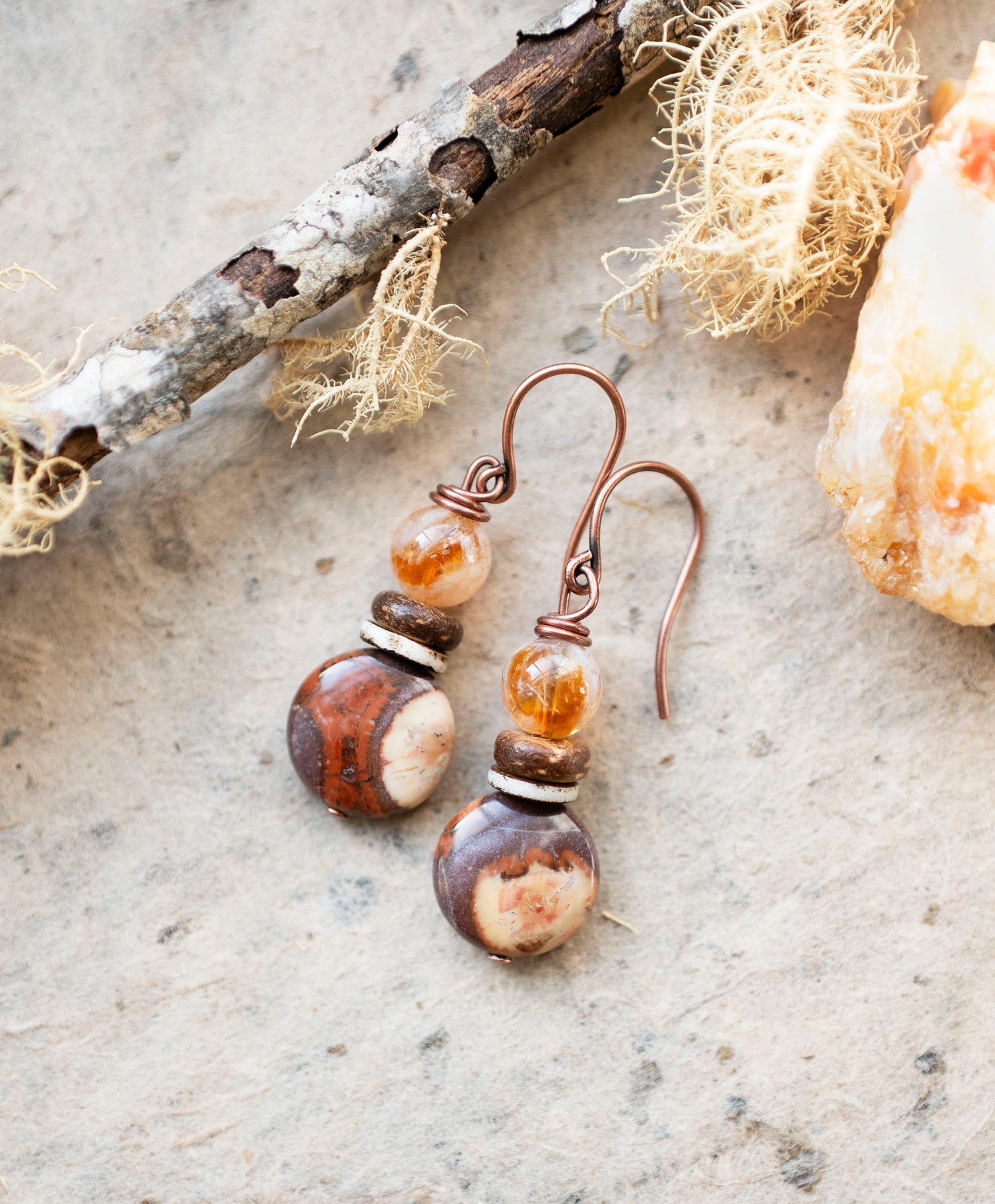 Carnelian and Bird's Eye Rhyolite Gemstone Earrings