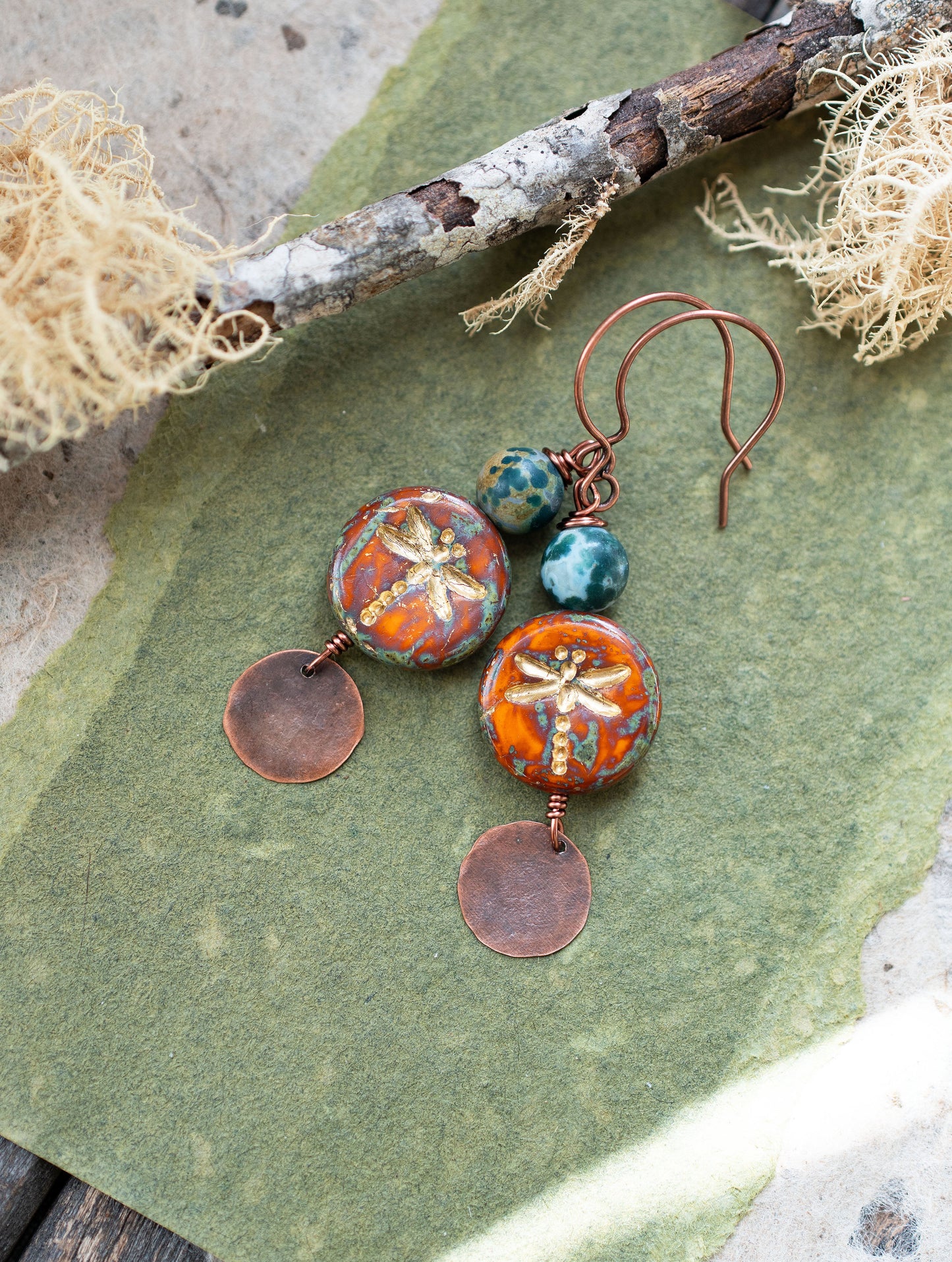 Dragonfly Orange Speckled Fancy Jasper Earrings