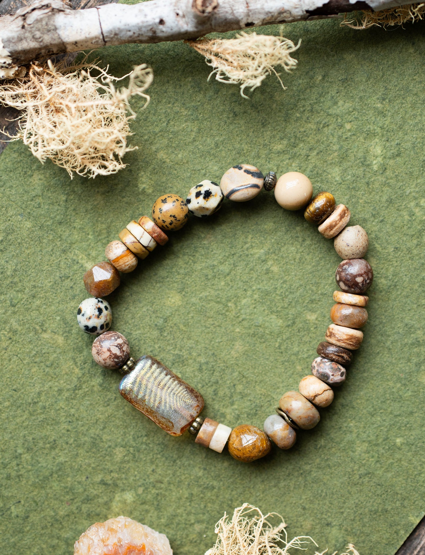 Earthy Fern Jasper Gemstone Stretch Bracelet