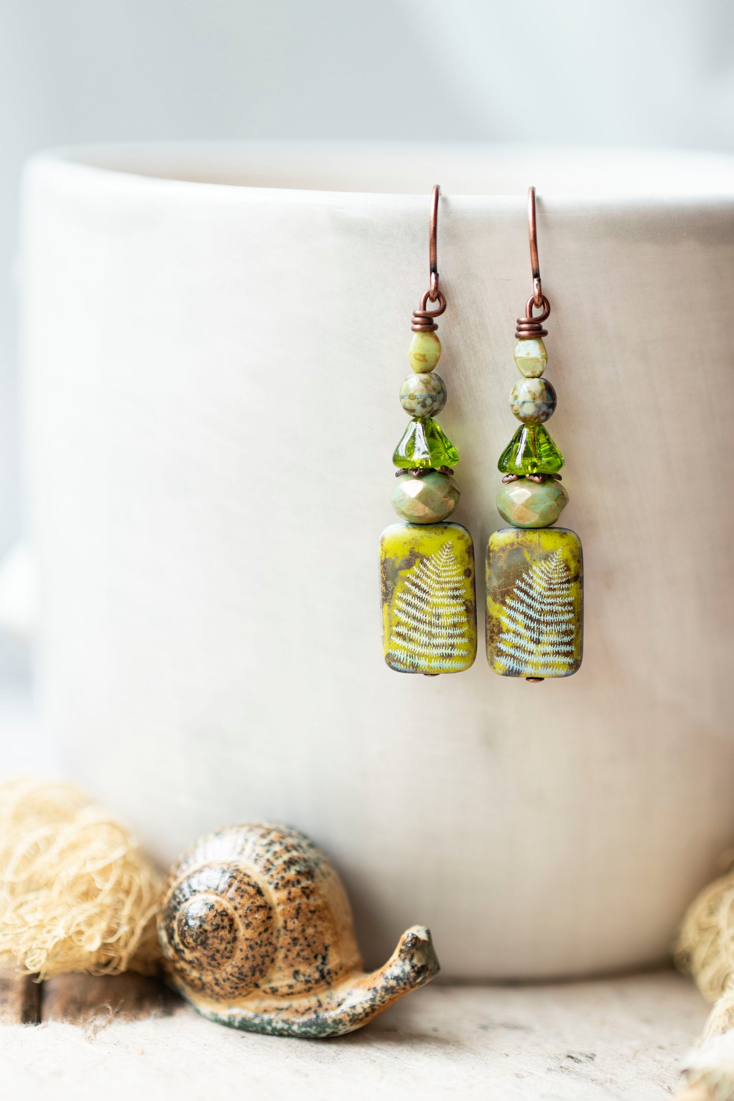 Green Rustic Fern Earrings