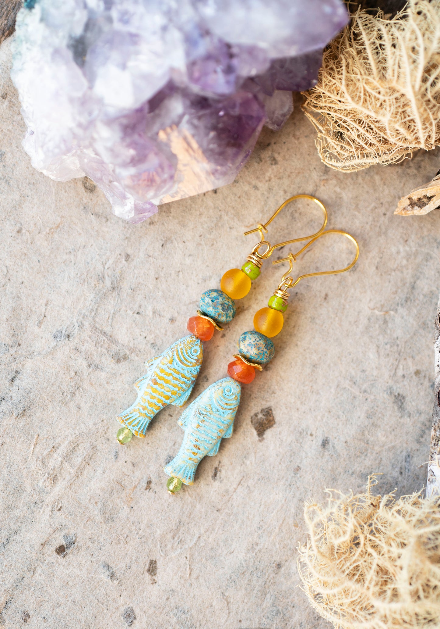 Golden Fishes Vibrant Rainbow Earrings