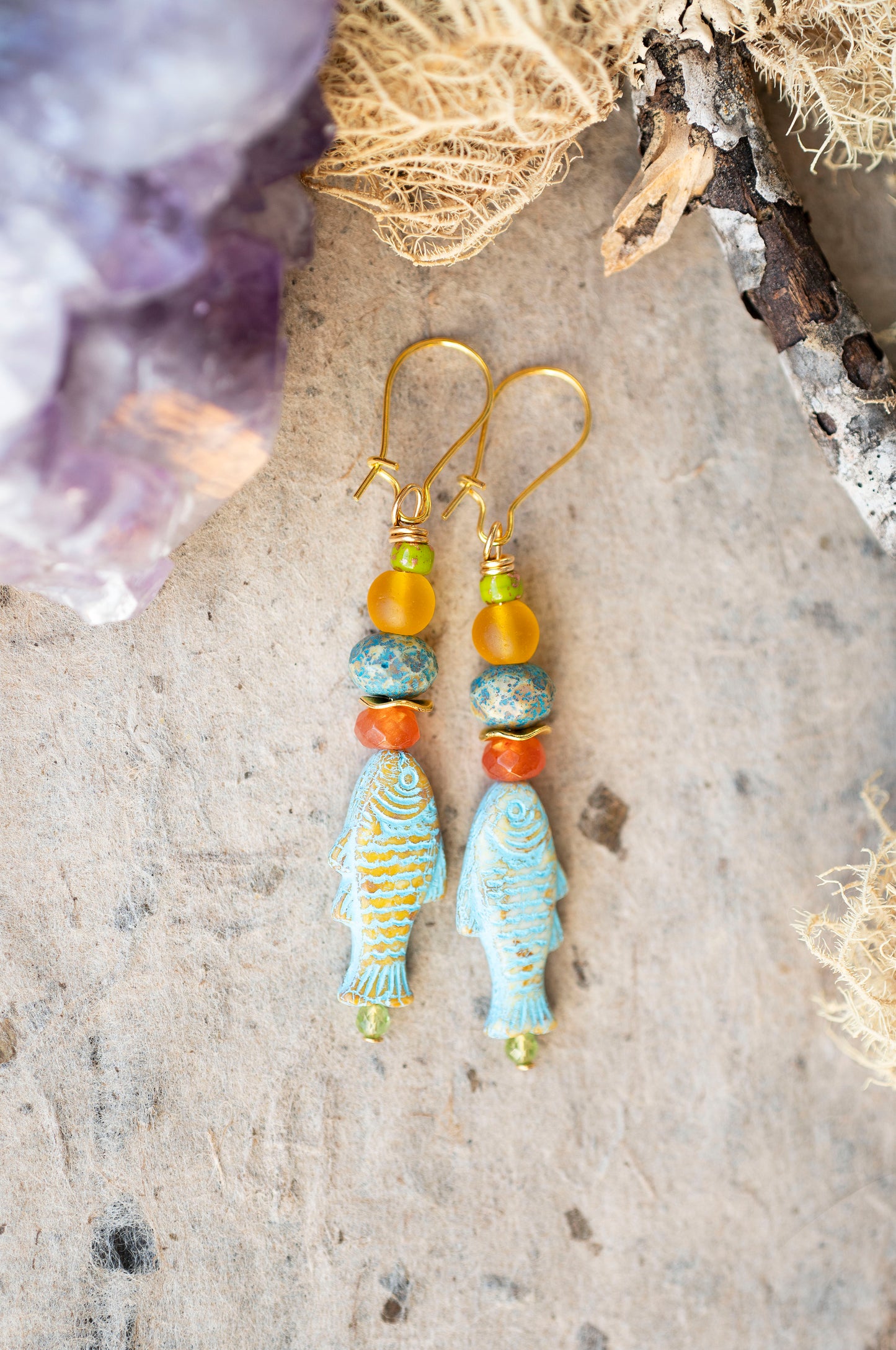 Golden Fishes Vibrant Rainbow Earrings