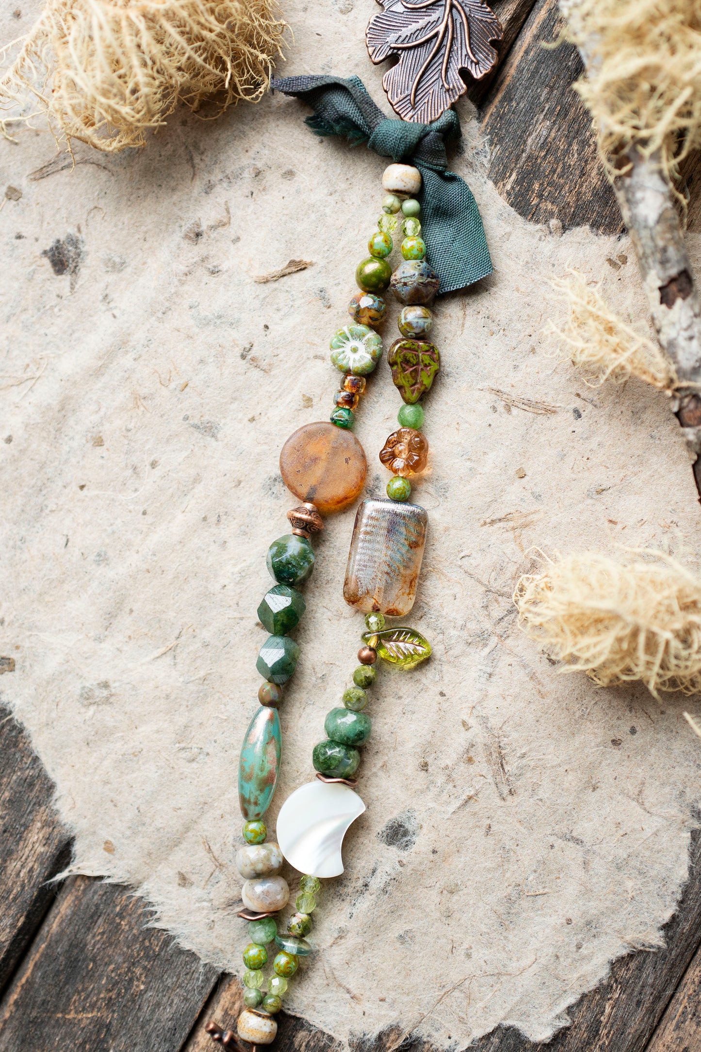Fern Green Garden Two Strand Gemstone Bracelet