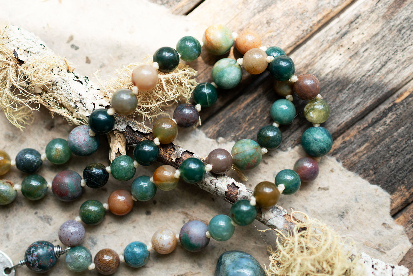 Fern Pendant Green Fancy Jasper Knotted Cord Necklace