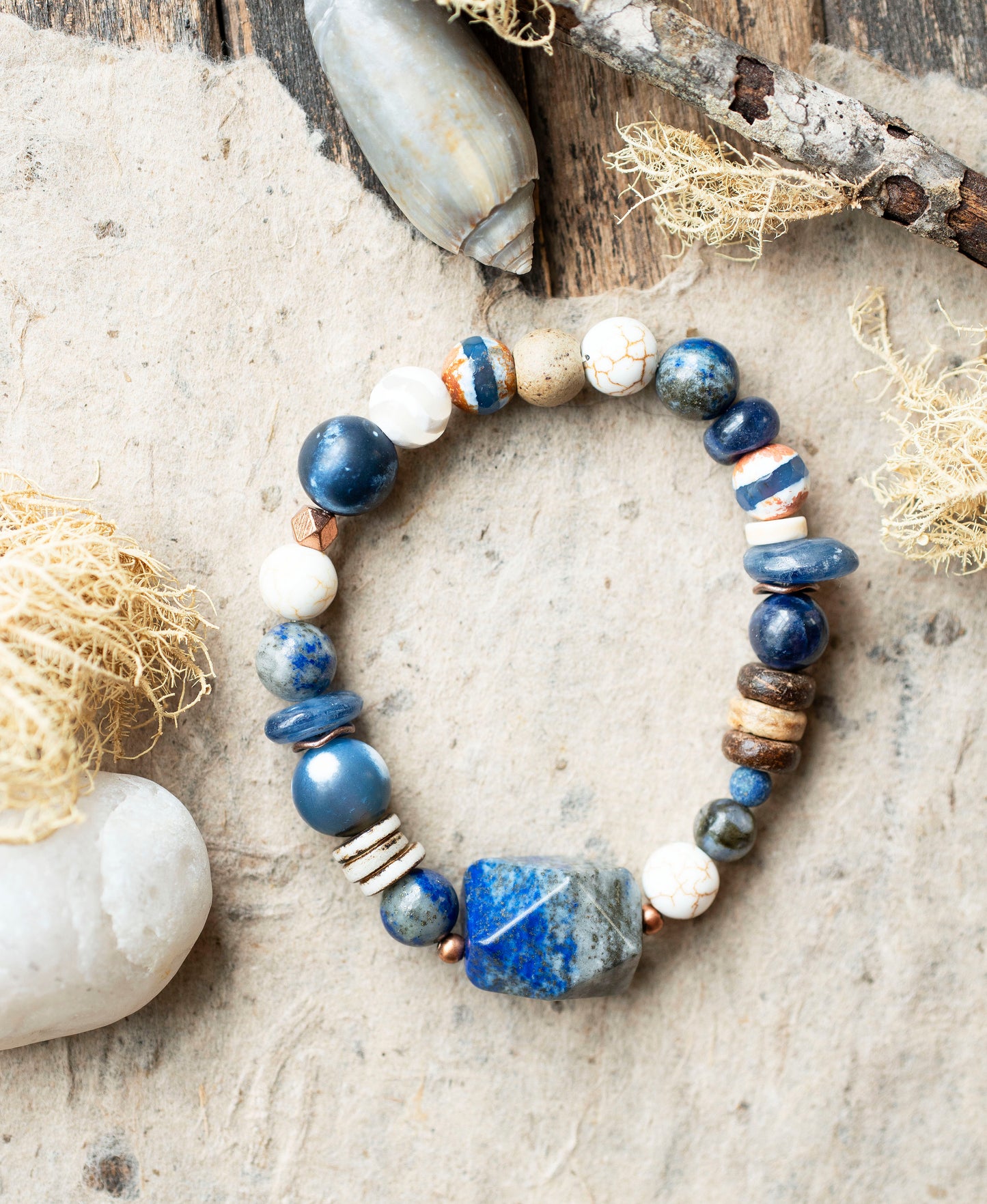 Denim Lapis Lazuli Blue Kyanite Sea Inspired Stretch Bracelet
