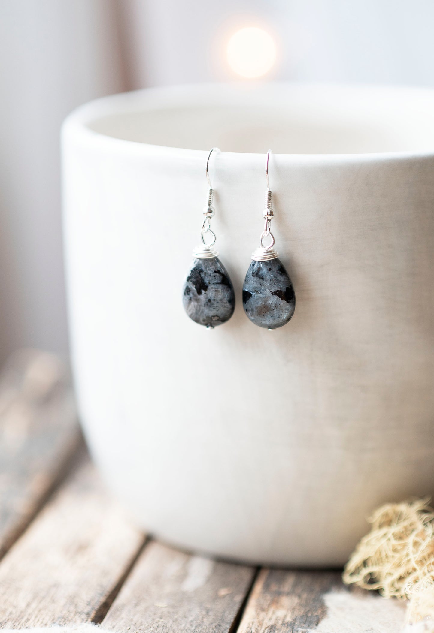 Black Shimmering Larvikite Gemstone Earrings