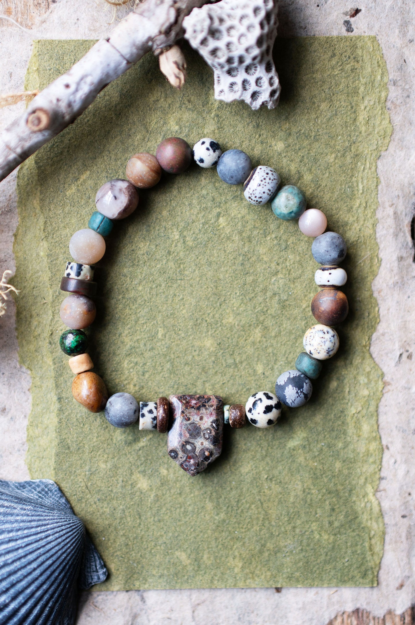 Leopardskin Jasper Earthy Gemstone Stretch Bracelet