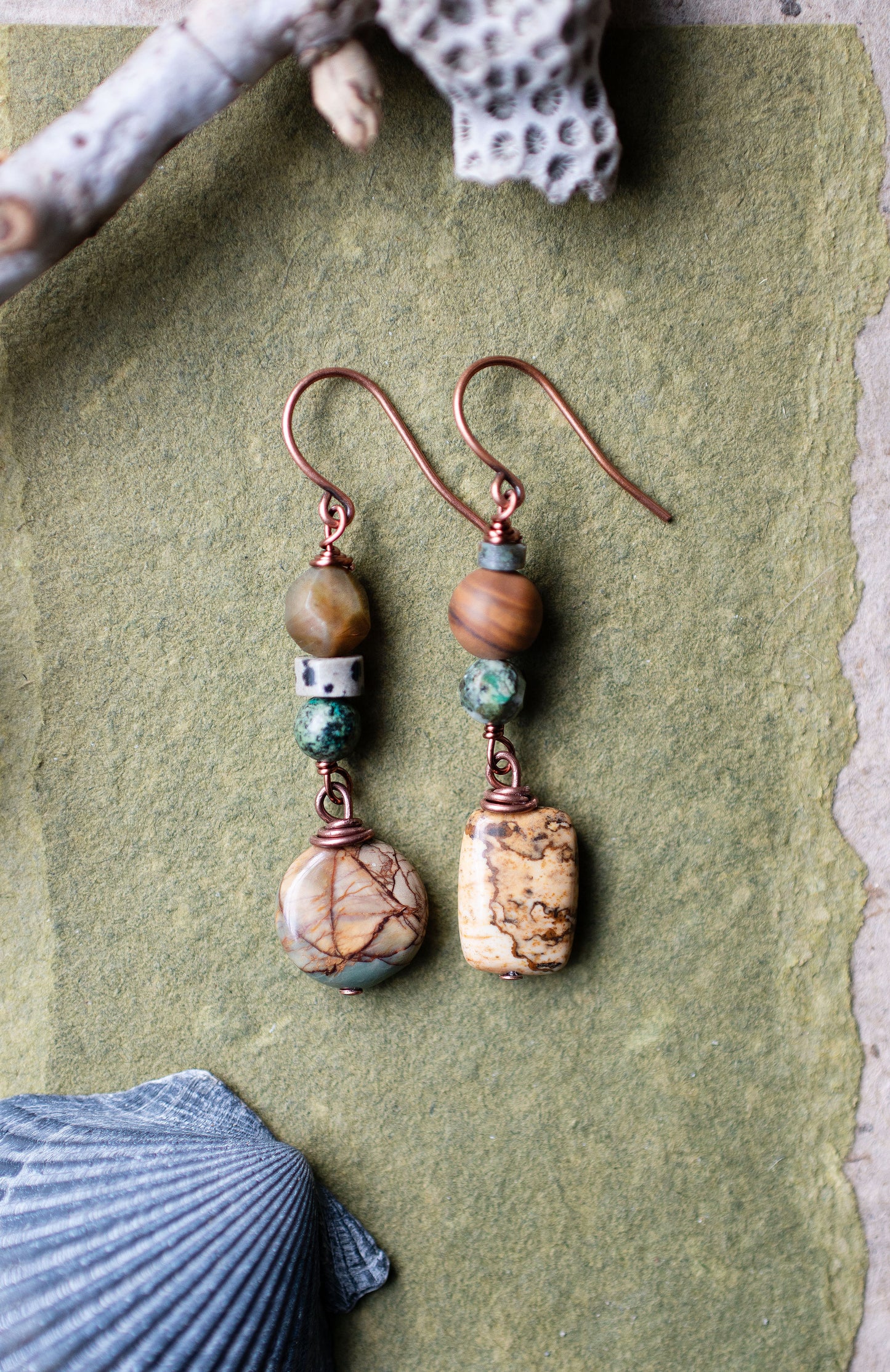 Earthy Jasper Turquoise Gemstone Earrings
