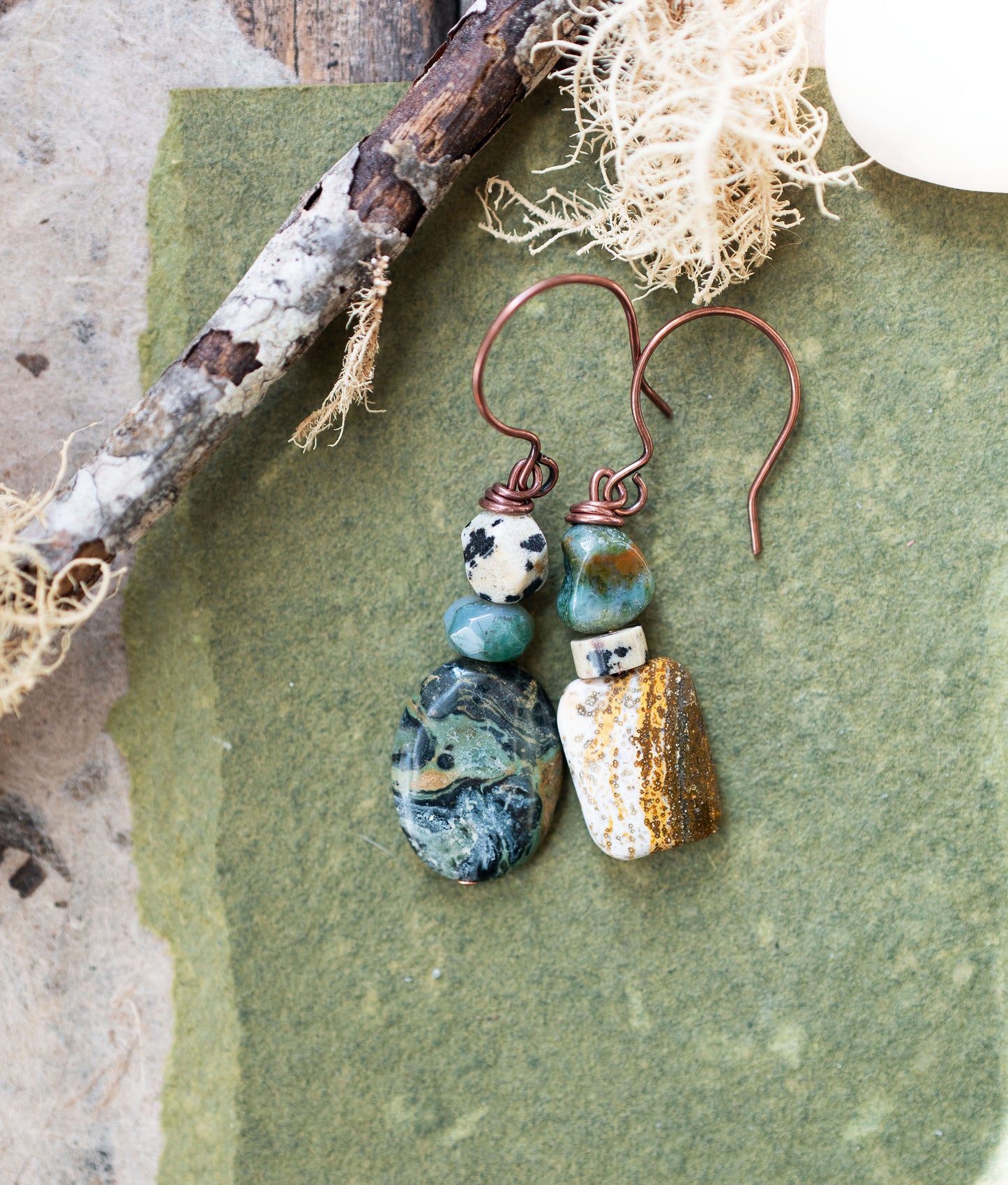 Asymmetrical Kambaba Jasper Gemstone Earrings