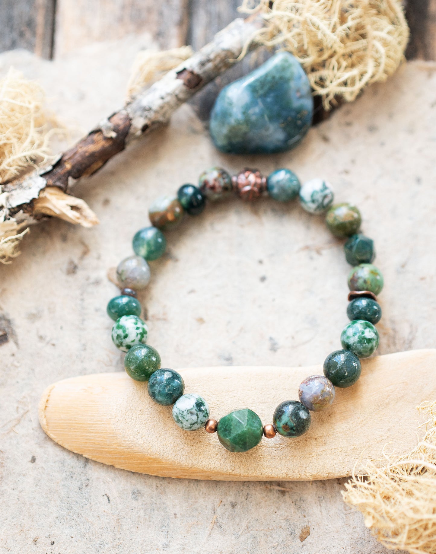 Moss Agate Green Nature Inspired Gemstone Beaded Bracelet