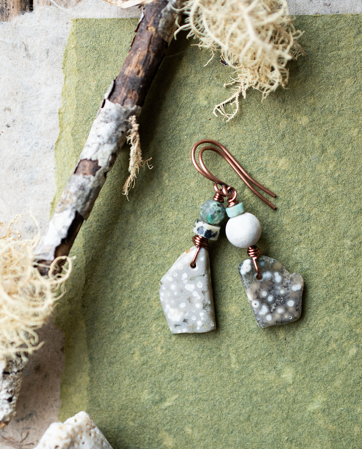 Ocean Jasper Rustic Asymmetrical Earrings