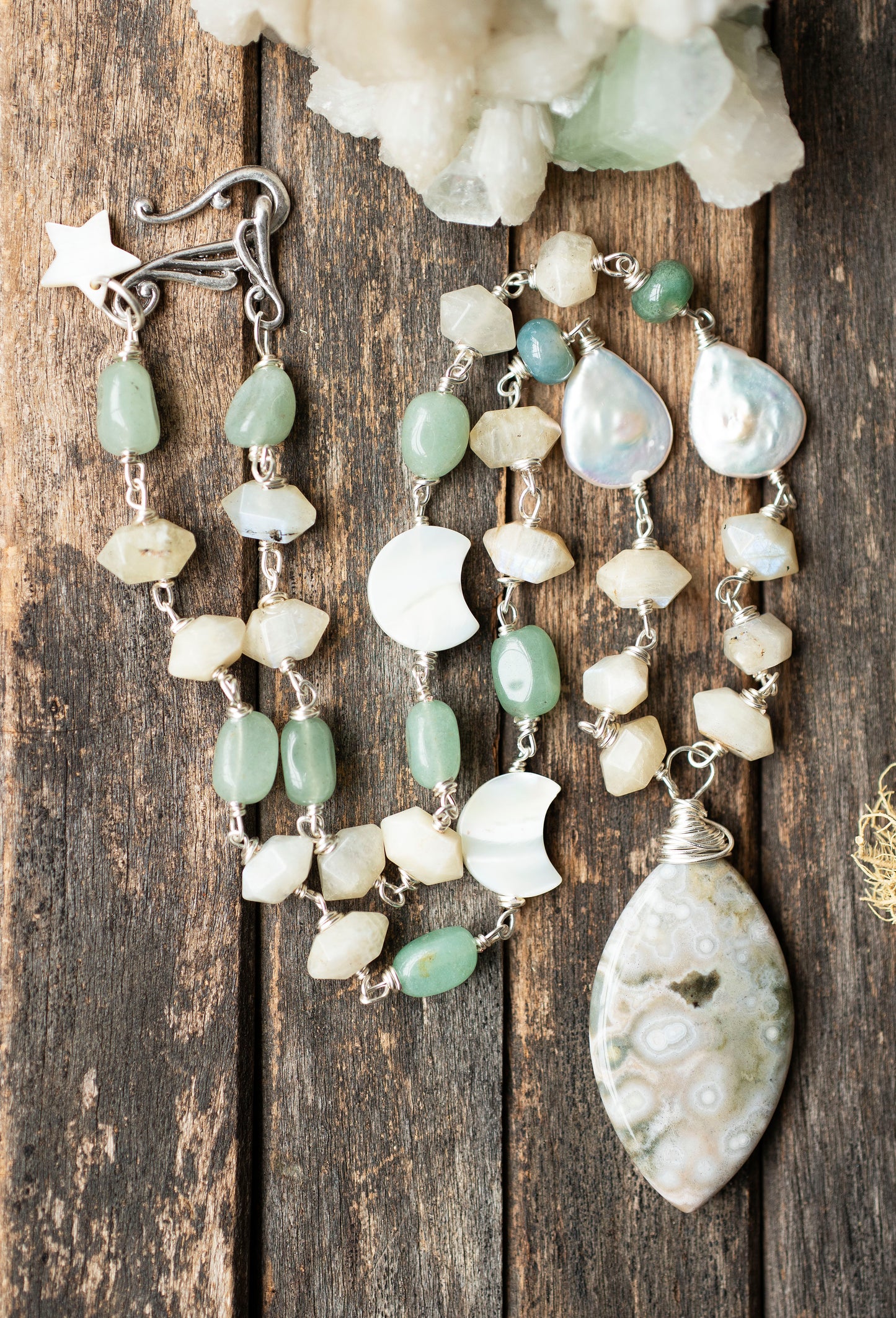 Ocean Jasper Pendant Necklace Freshwater Pearls Aventurine