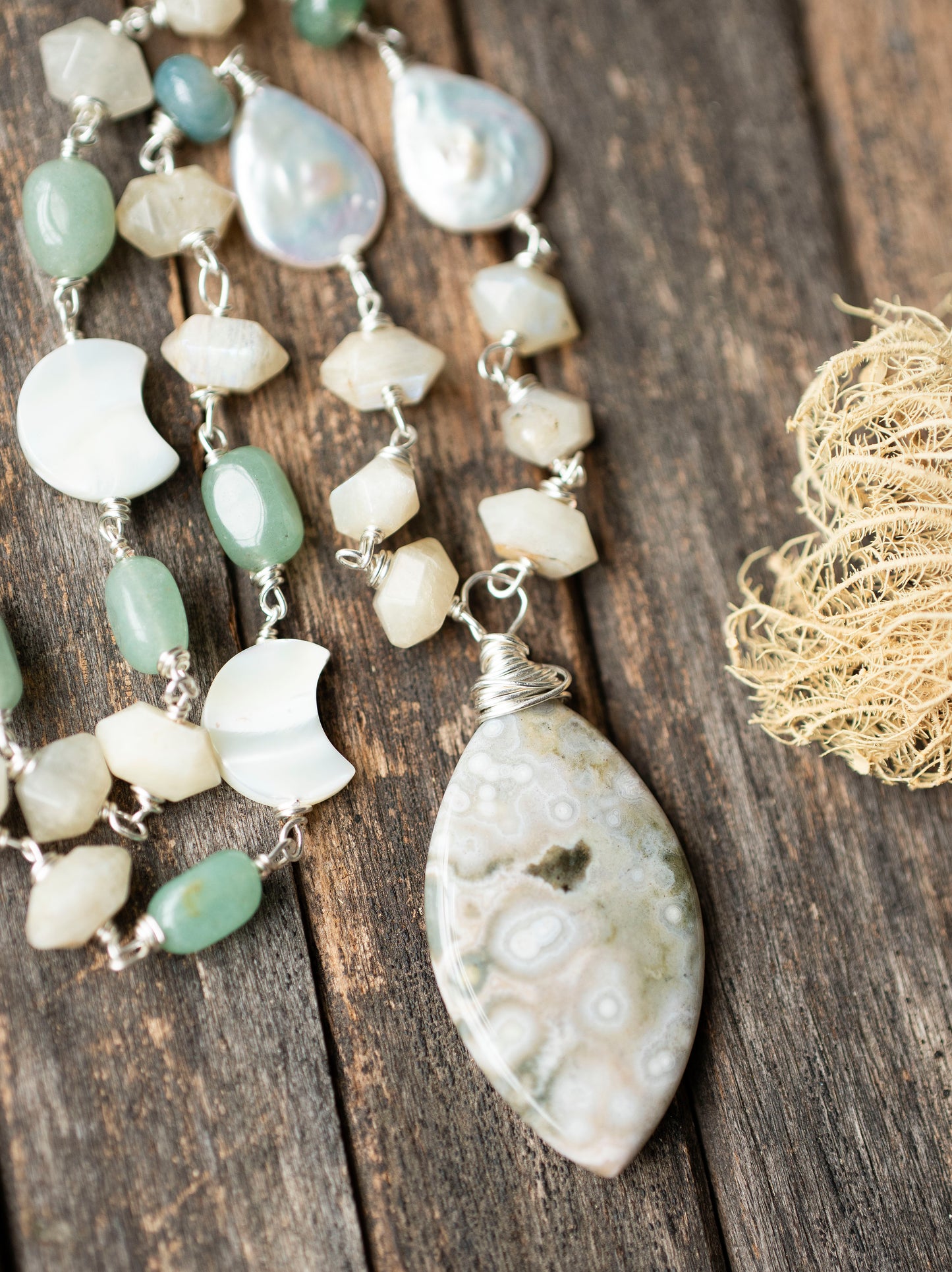 Ocean Jasper Pendant Necklace Freshwater Pearls Aventurine