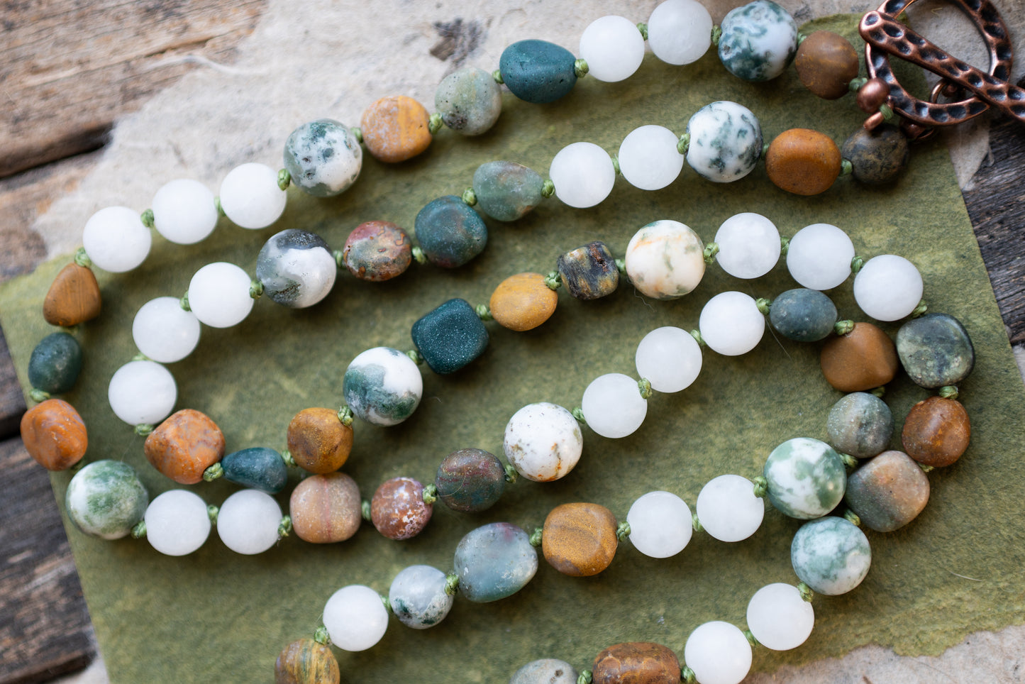 Earthy Green Ocean Jasper Rustic Gemstone Pendant Necklace