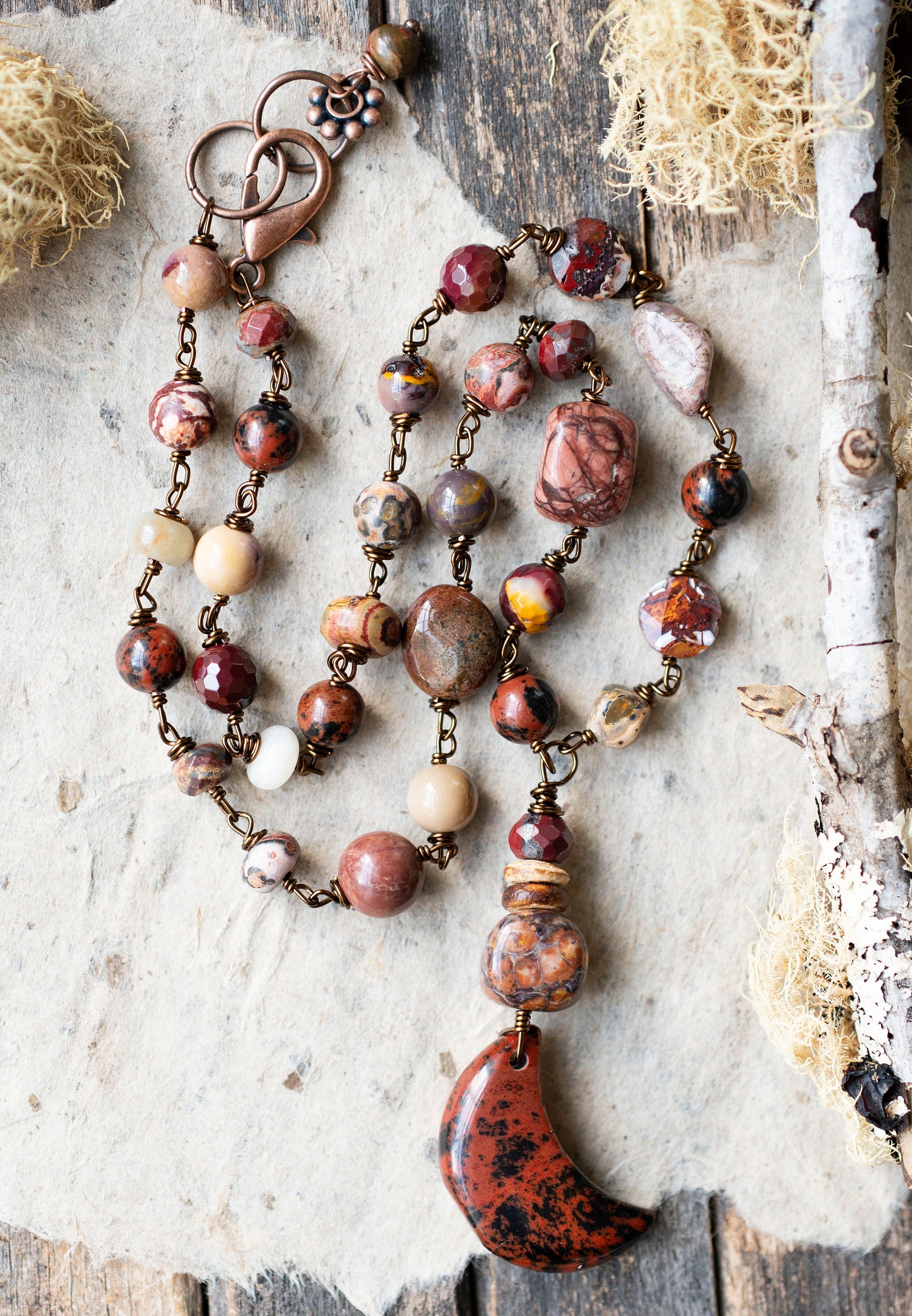 Mahogany Obsidian Moon Necklace Creek Jasper Rhyolite