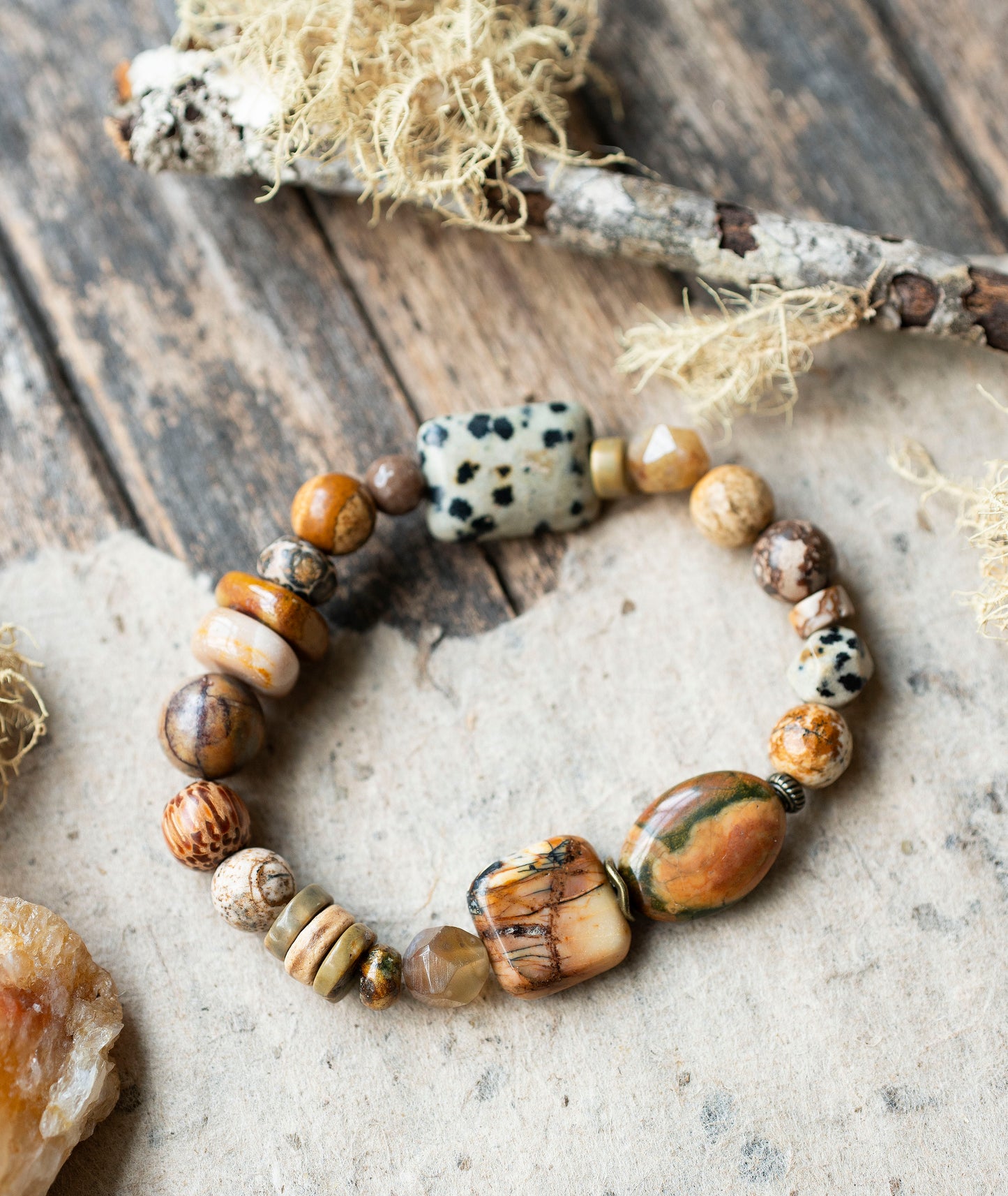 Jasper Rhyolite Earthy Gemstone Stretch Bracelet