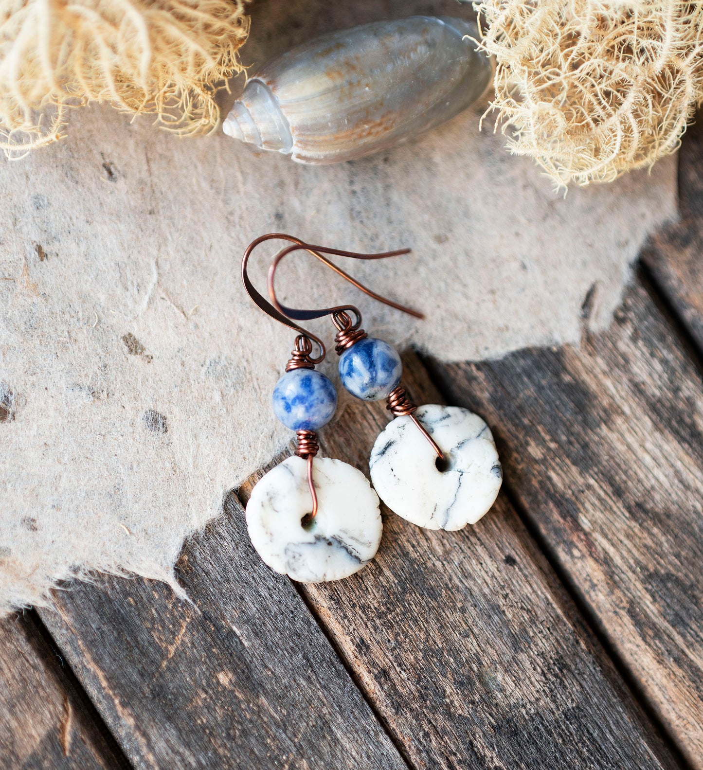 Ocean Inspired Blue Sodalite and White Howlite Earrings