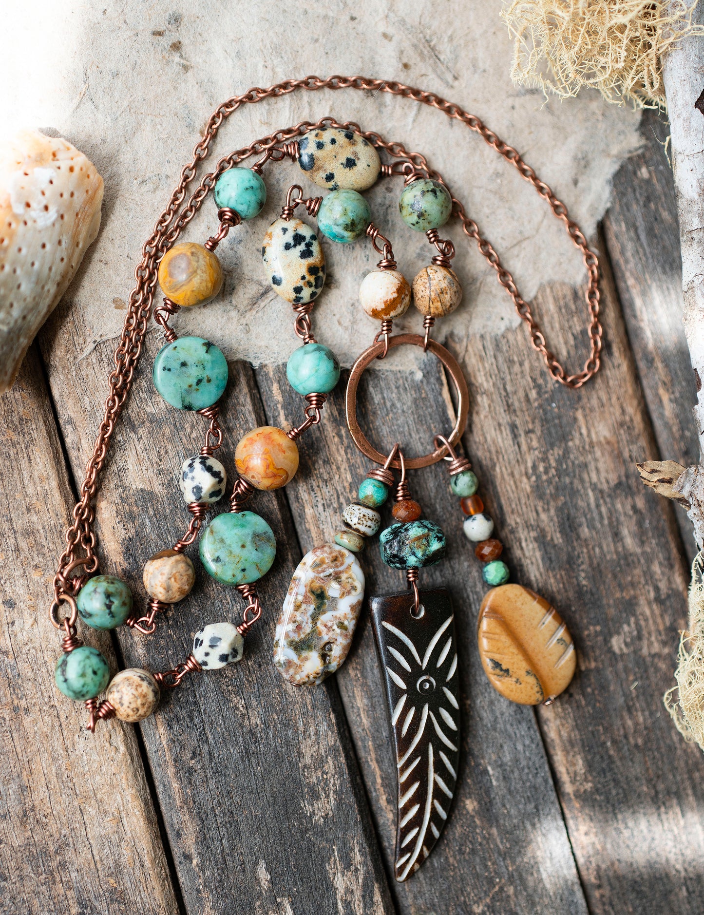 Coastal Magic African Turquoise Carved Bone Necklace