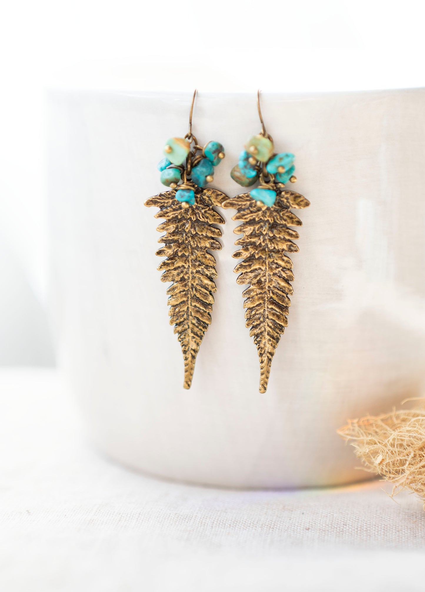 Fern Leaf Earrings with Turquoise Gemstones