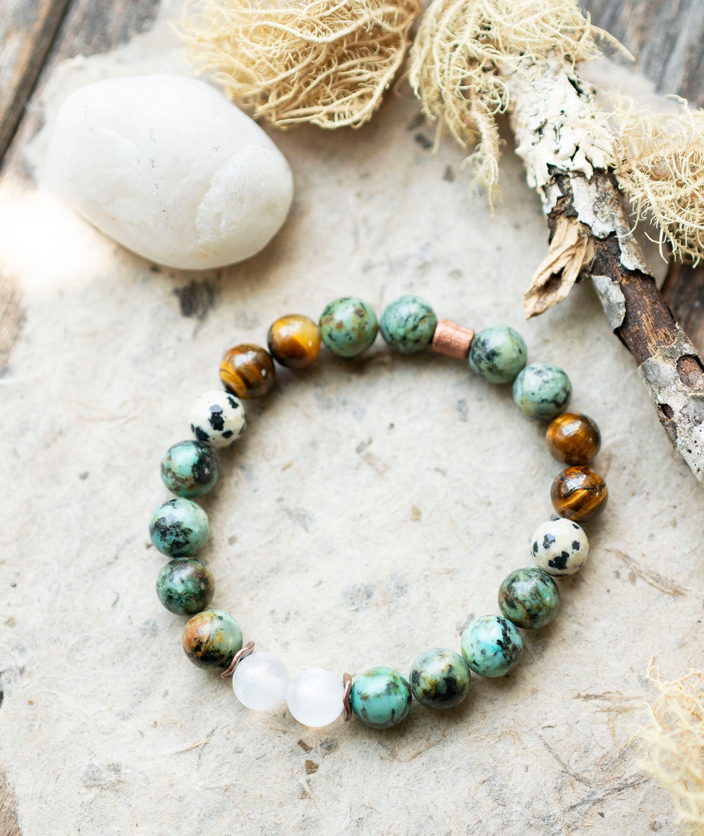 African Turquoise Glowing Selenite Gemstone Stretch Bracelet