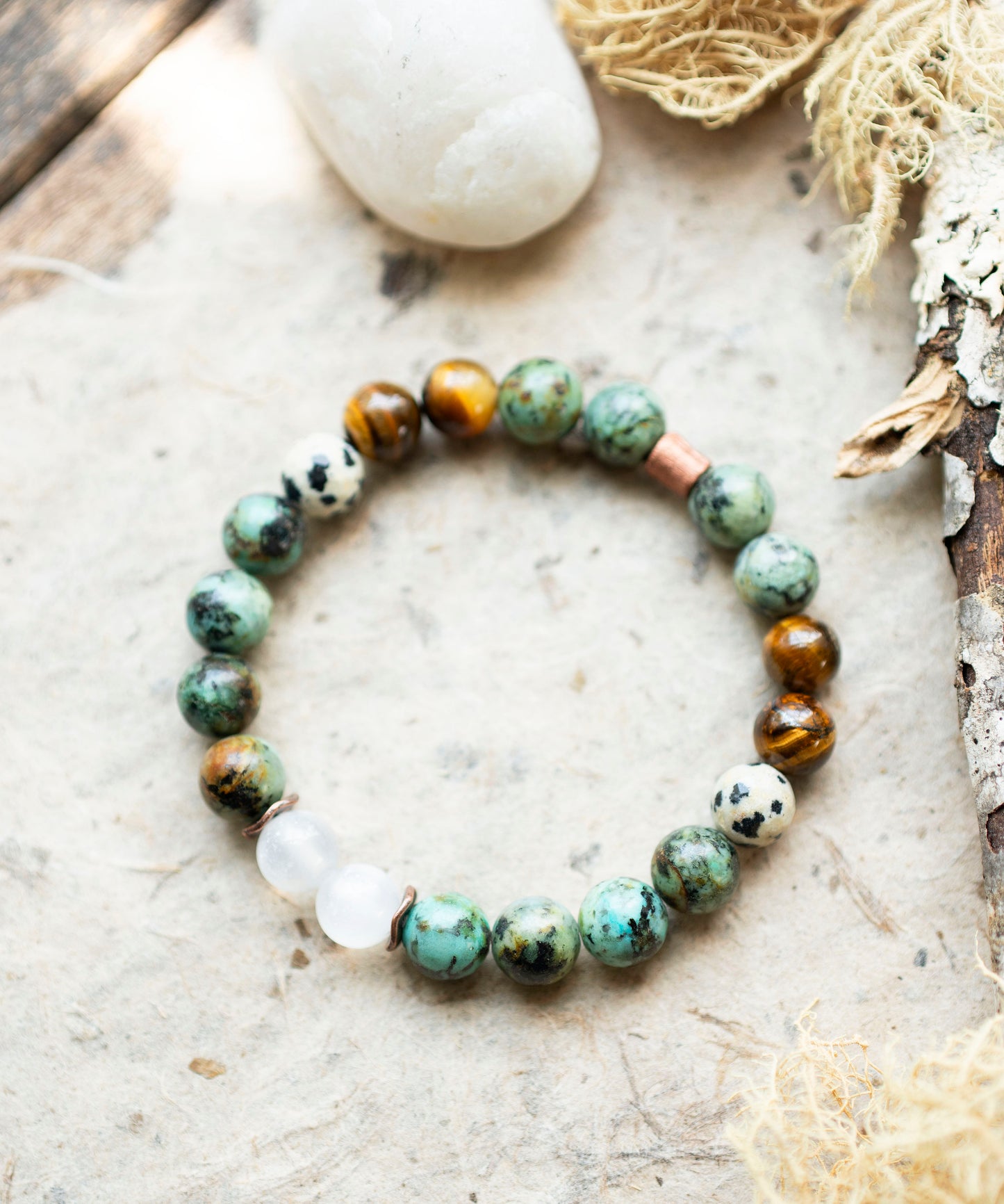 African Turquoise Glowing Selenite Gemstone Stretch Bracelet