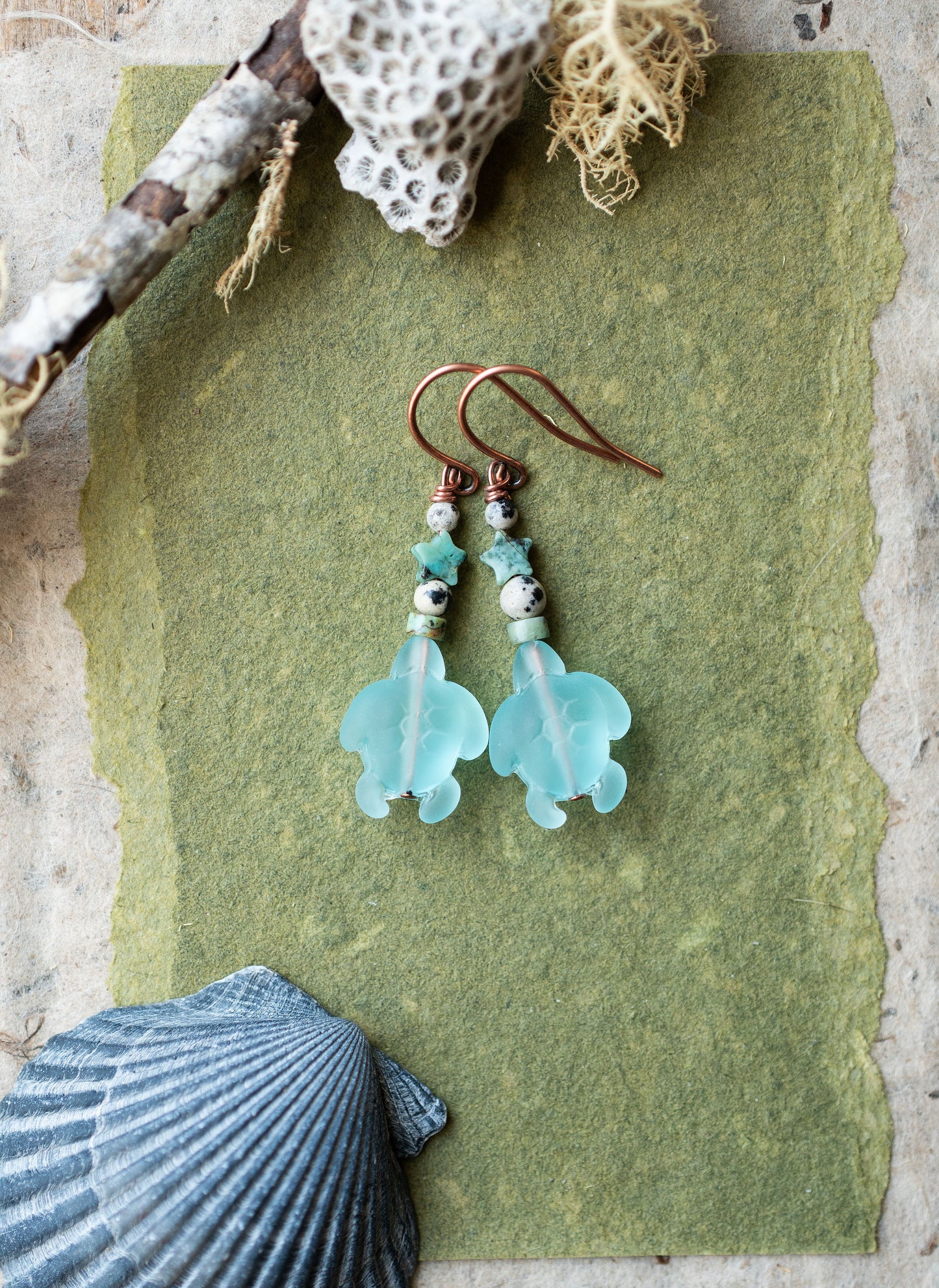 Sea Turtle Ocean Inspired Gemstone Earrings