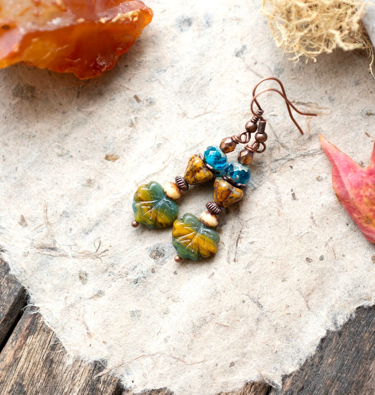 Fall Blue Yellow Maple Leaf Earrings
