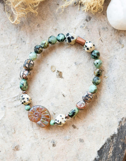 Glass Ammonite Gemstone Stretch Bracelet