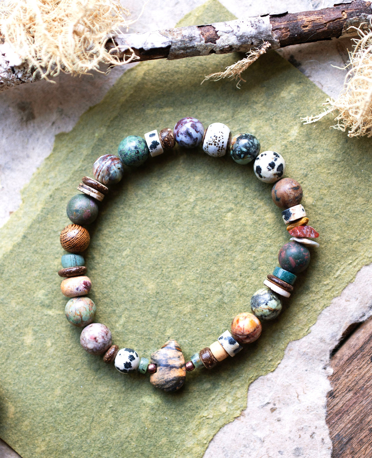 Picture Jasper Earthy Brown Zuni Bear Gemstone Stretch Bracelet