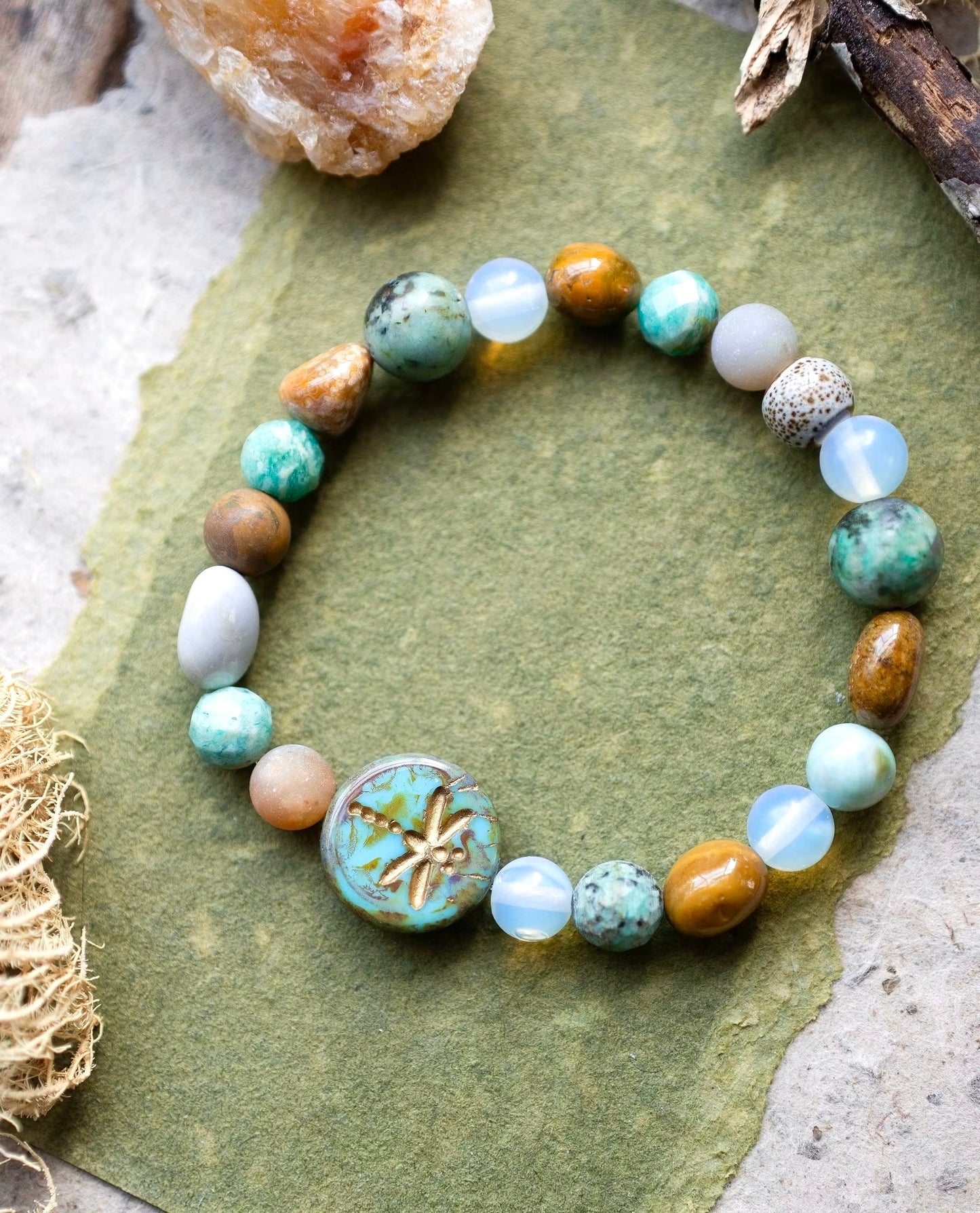 Blue Turquoise Dragonfly Gemstone Bracelet