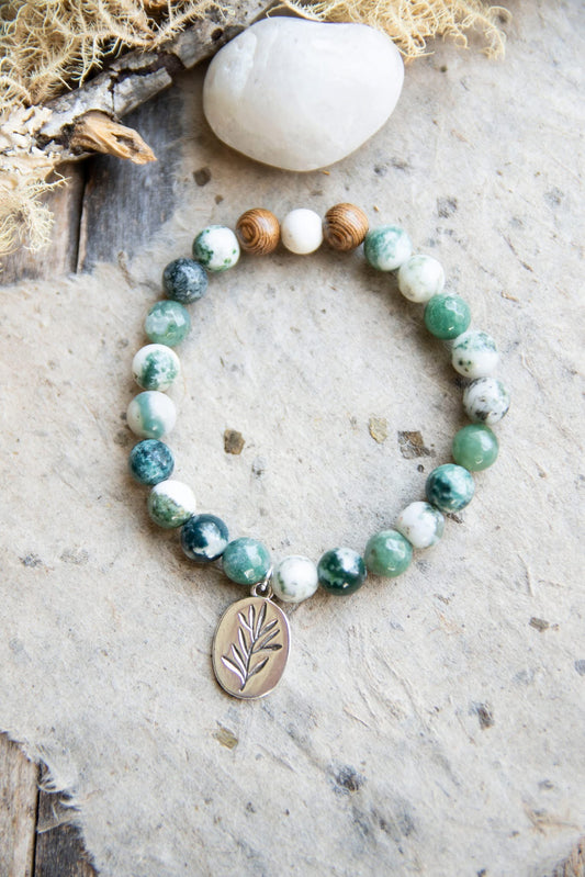 Tree Agate Leaf Stretch Bracelet