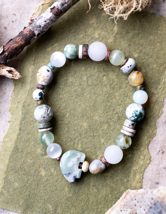 Green Peace Jade Zuni Bear Agate Nature Inspired Gemstone Bracelet
