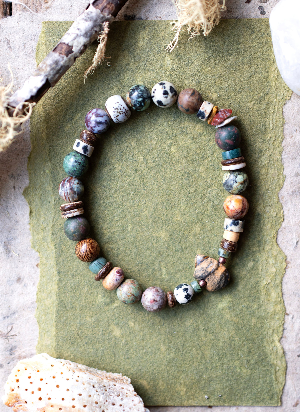 Picture Jasper Earthy Brown Zuni Bear Gemstone Stretch Bracelet