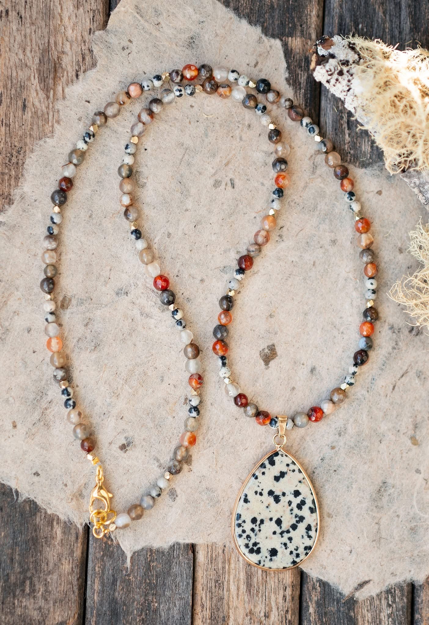 Dalmatian Jasper & Orange Quartz Beaded Necklace