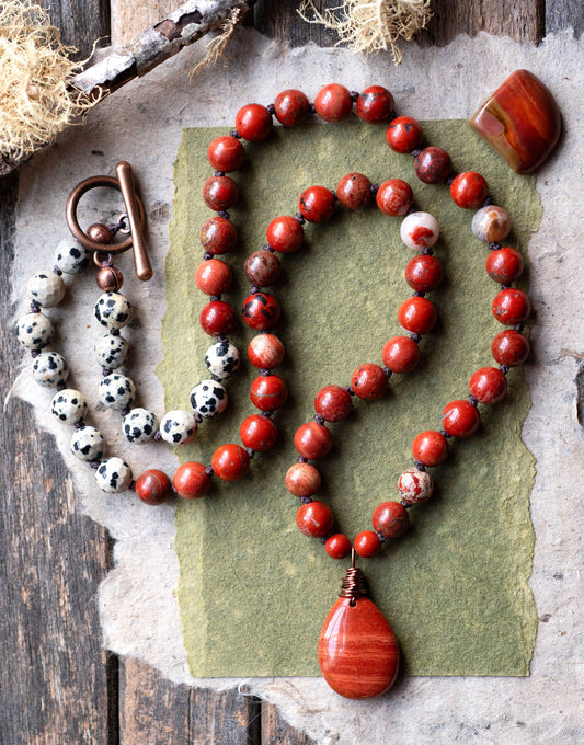 Red Jasper Fall Gemstone Dalmatian Jasper Necklace
