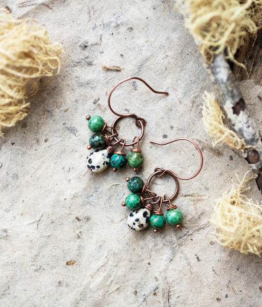 African Turquoise Copper Dangle Earrings