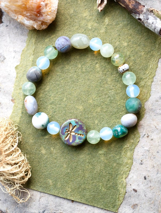 Blue Serene Dragonfly Agate Gemstone Bracelet