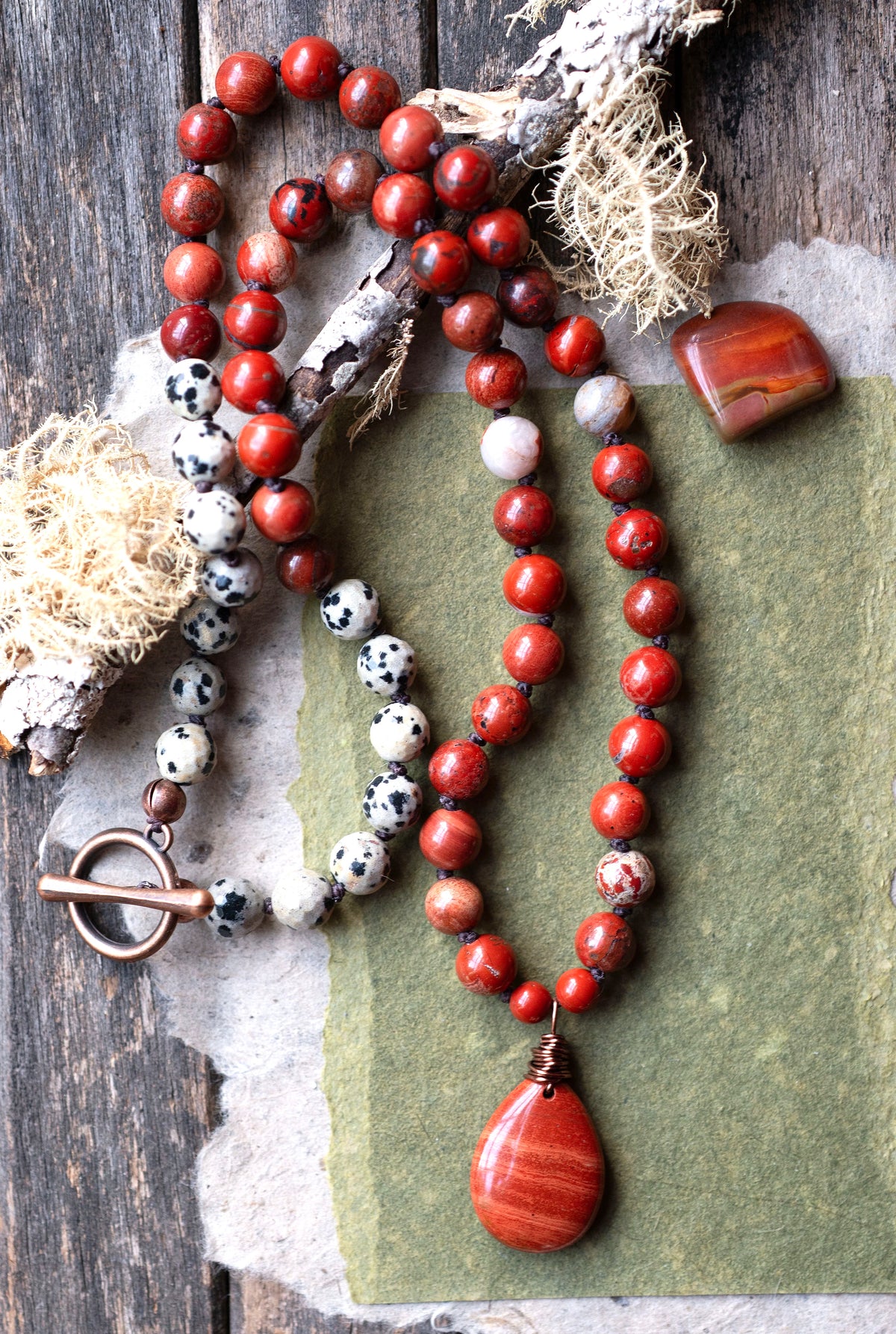 Red Jasper Fall Gemstone Dalmatian Jasper Necklace